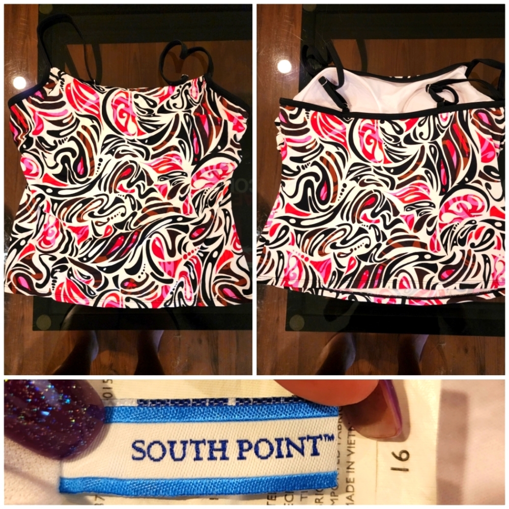 Black/White/Red/Pink Swim Tank, Plus Size 16